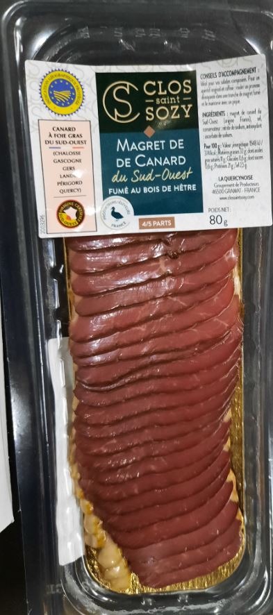 Magret de canard fumé tranché 80g Le Clos Saint Sozy : photo du produit rappelé le 17/12/2021