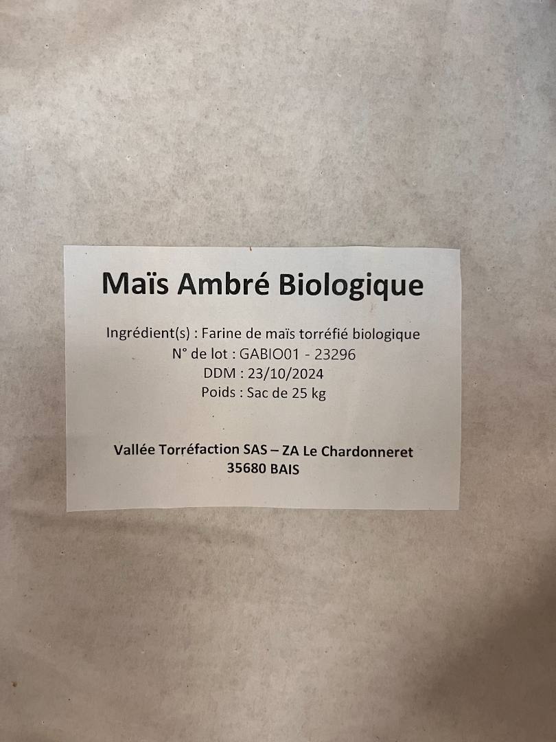 Maïs ambré biologique - farine Vallée Torréfaction - Maïs Ambré Biologique : photo du produit rappelé le 11/12/2023