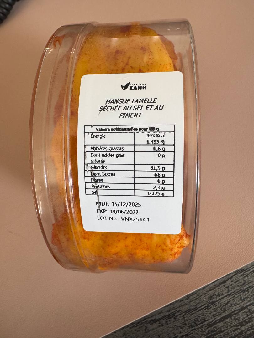 Mangue séchée au sel et au piment Vietnam Xanh : photo 2 sur 2 du produit rappelé le 02/06/2026