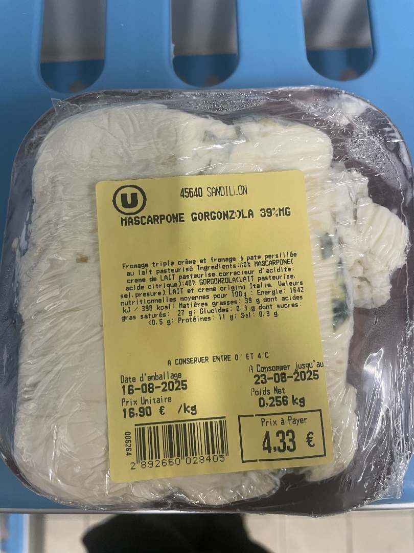 Mascarpone gorgonzola 39% mg : photo du produit rappelé le 21/08/2025