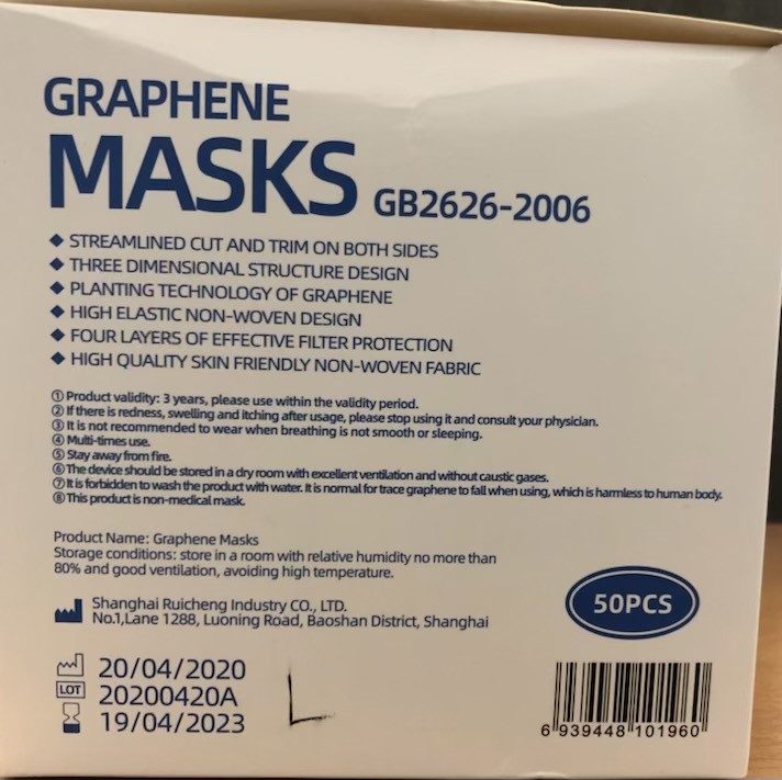 Mask graph kn95 / graphene masks Shangai Ruicheng Industry Co LTD : photo 2 sur 2 du produit rappelé le 26/05/2021