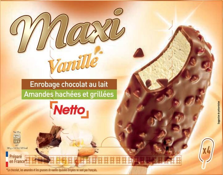 Maxi bâtonnets vanille amandes Netto : photo du produit rappelé le 07/05/2021