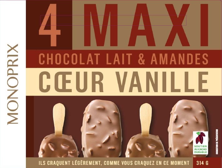 Maxi bâtonnets vanille chocolat amandes x4 - Monoprix : photo du produit rappelé le 02/08/2021