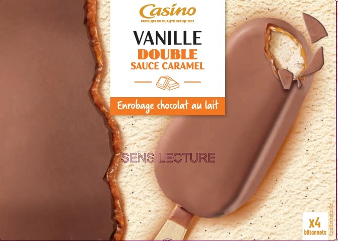 Maxi bâtonnets vanille double sauce caramel enrobage chocolat Casino : photo du produit rappelé le 03/12/2021