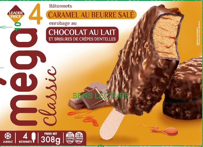 Méga classique – 4 bâtonnets caramel au beurre salé enrobage Leader Price : photo du produit rappelé le 03/12/2021