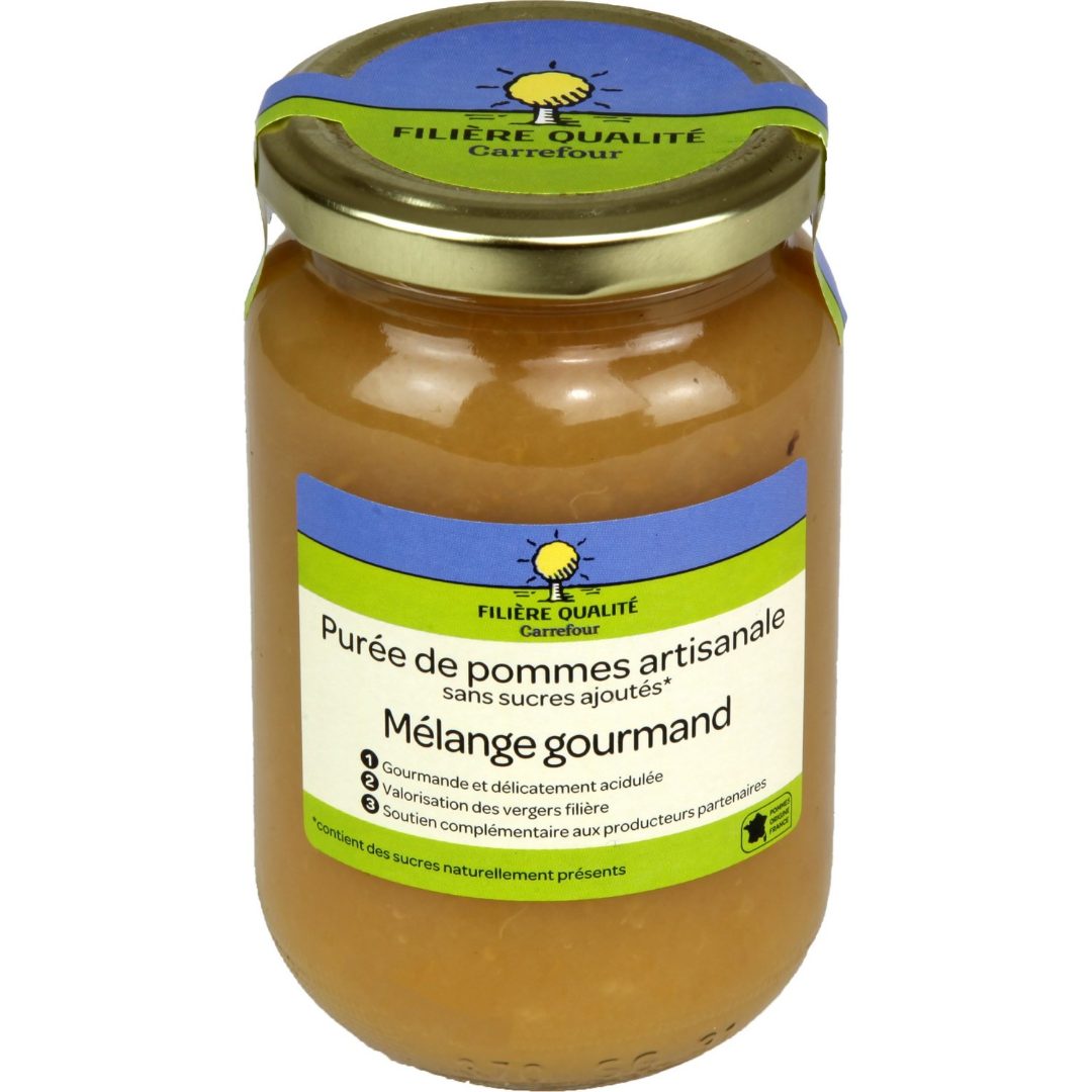 Mélange gourmand (purée de pommes artisanale) Filière Qualité Carrefour : photo du produit rappelé le 27/07/2021