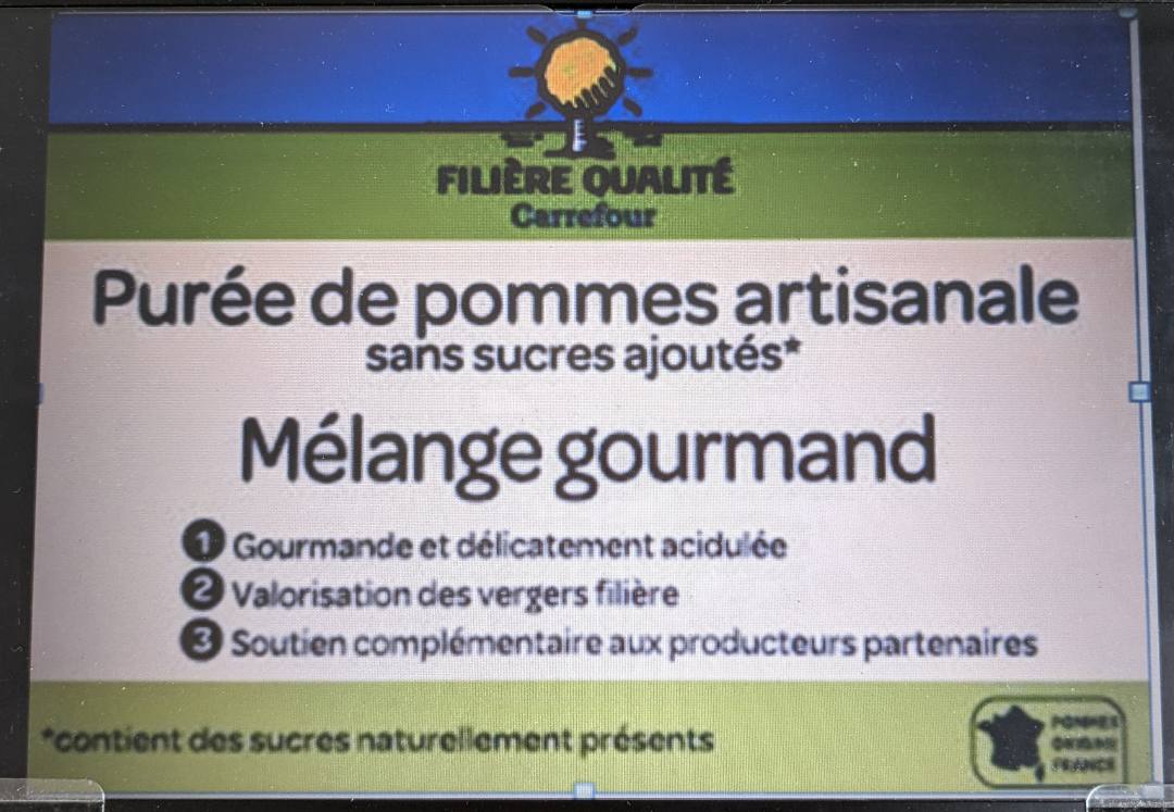 Mélange gourmand (purée de pommes artisanale) Filière Qualité Carrefour : photo 2 sur 2 du produit rappelé le 27/07/2021