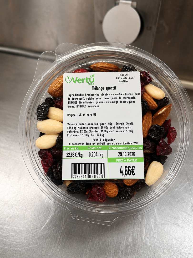 Mélange sportif Vertufood : photo du produit rappelé le 02/09/2026