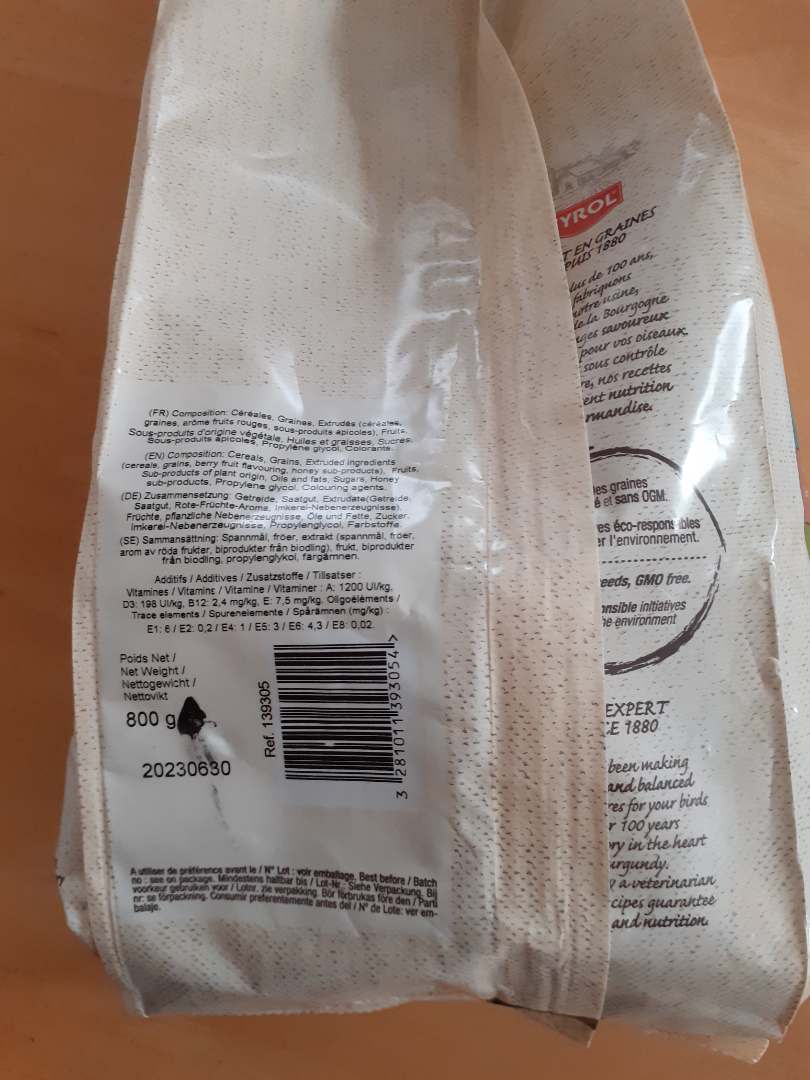 Menu perroquet 800g tyrol 1880 : photo 2 sur 2 du produit rappelé le 23/02/2022