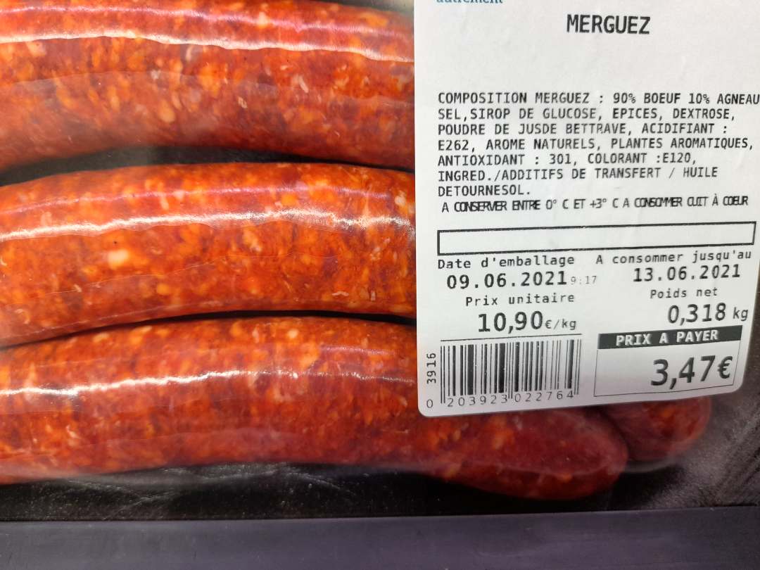 Merguez : photo du produit rappelé le 12/07/2021