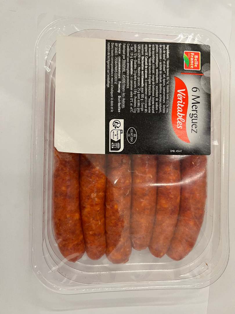 Merguez*6 330g Bel France : photo du produit rappelé le 31/07/2024