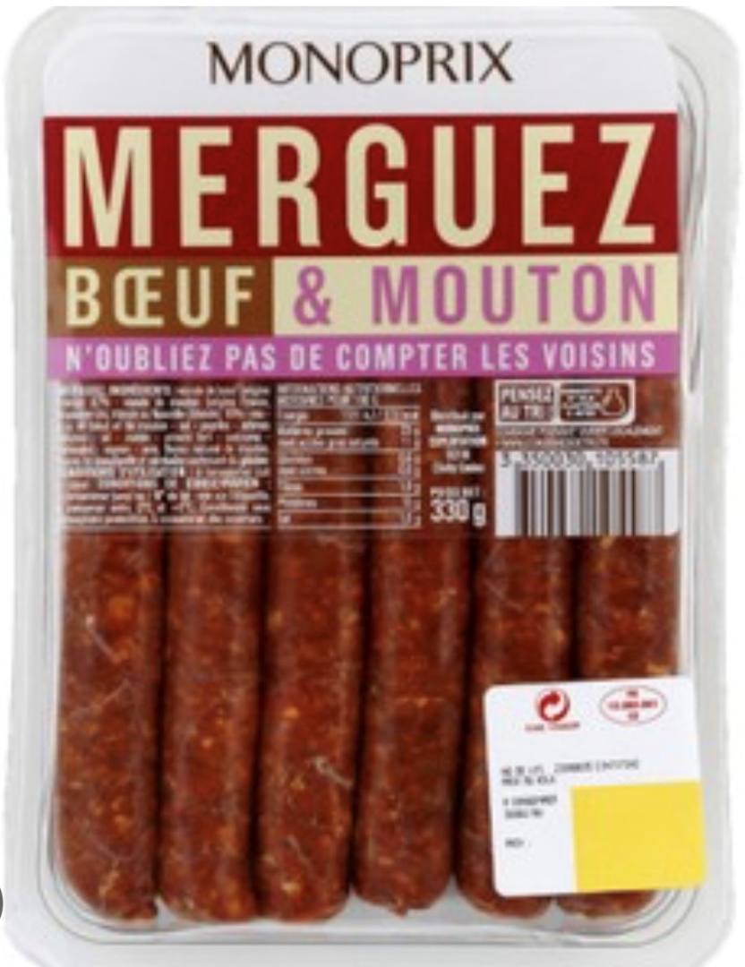 Merguez boeuf et mouton Monoprix : photo du produit rappelé le 26/06/2026