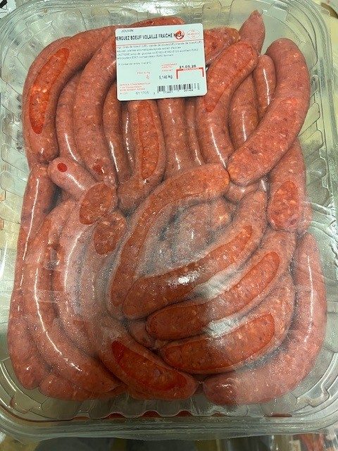 Merguez bœuf volaille halal Salaisons Jouvin : photo du produit rappelé le 06/05/2026