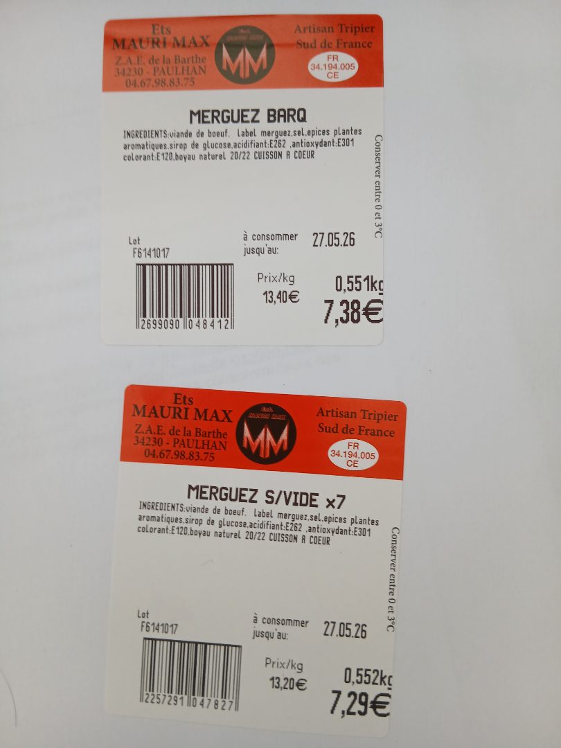 Merguez Ets Mauri Max : photo du produit rappelé le 08/06/2026