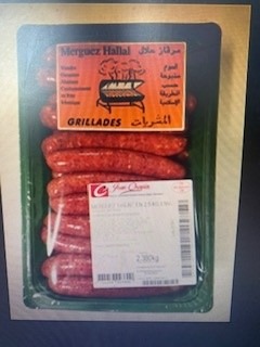 Merguez halal en 2.5kg : photo du produit rappelé le 22/05/2023