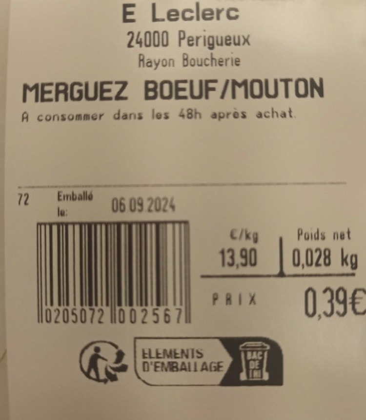 Merguez Leclerc : photo 2 sur 2 du produit rappelé le 06/09/2024
