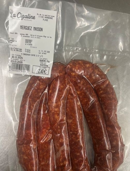 Merguez maison La Cigaline : photo du produit rappelé le 30/12/2025