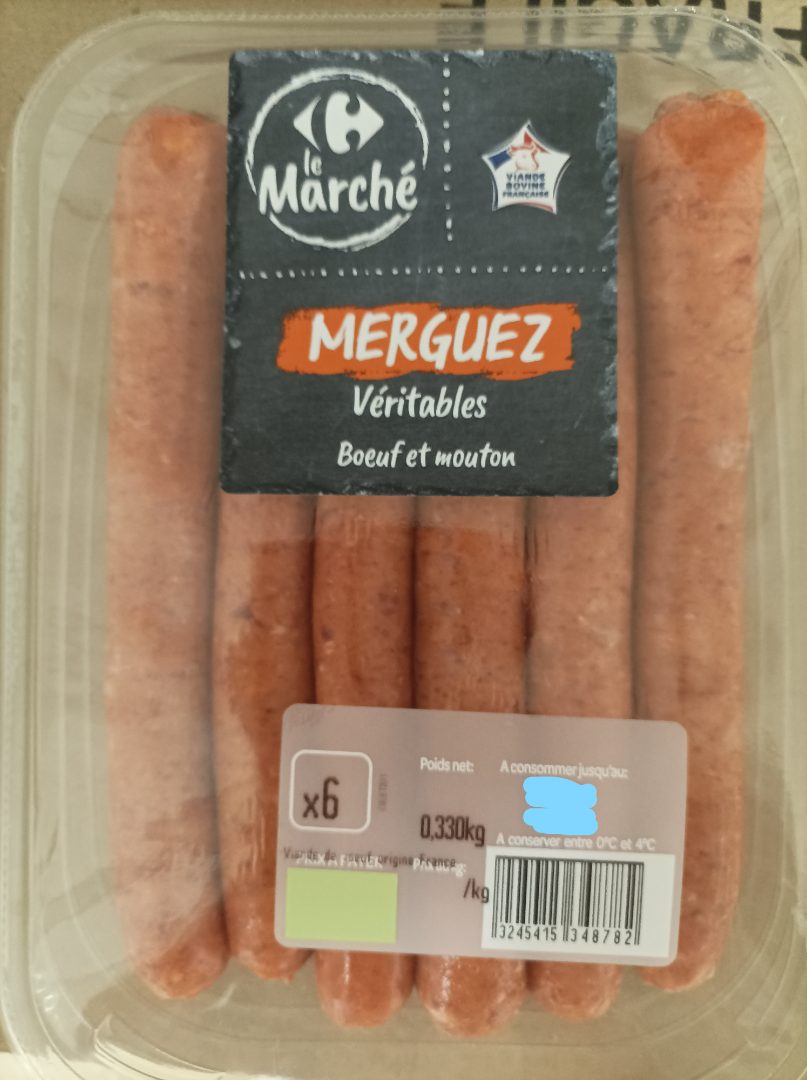 Merguez véritables bœuf et mouton Le Marché Carrefour : photo du produit rappelé le 15/06/2022