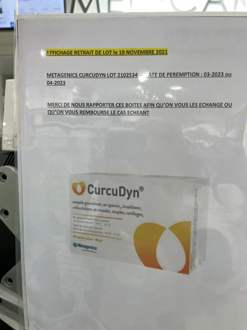 Metagenics curcudyn articulations muscles cartilages boite de 60 capsules : photo du produit rappelé le 25/11/2021