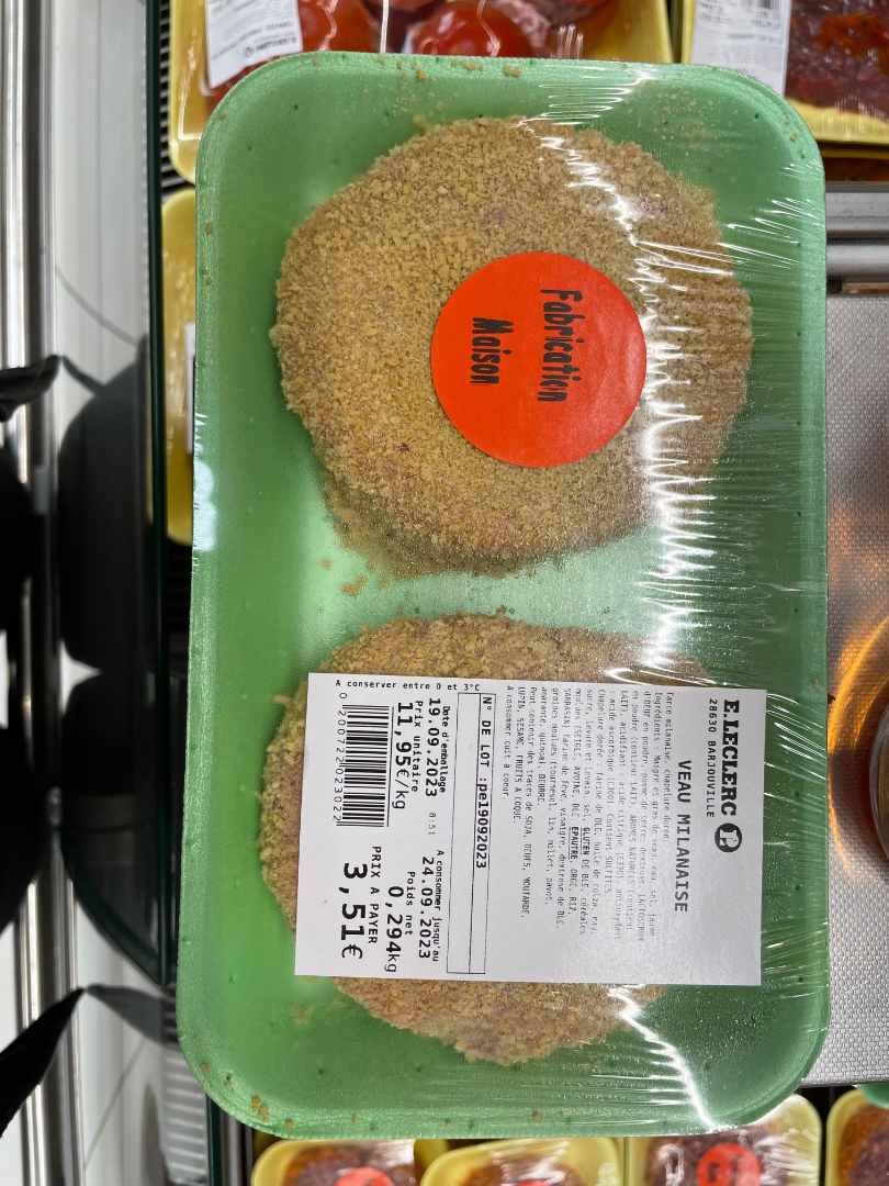 Milanaise de veau Élaboré Dans Nos Laboratoire : photo du produit rappelé le 20/09/2023