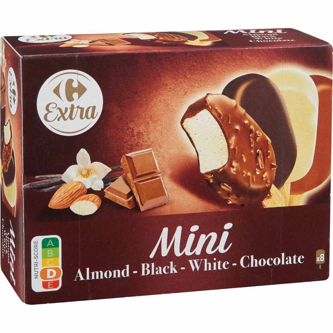 Mini bâtonnets almond, black , white, chocolate Carrefour / Carrefour Extra : photo du produit rappelé le 29/07/2021