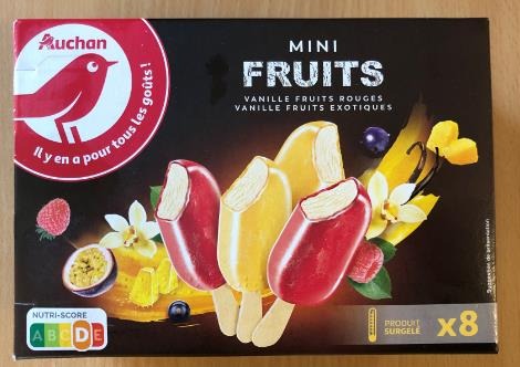 Mini batonnets fruits x8 300g Auchan : photo du produit rappelé le 30/07/2021