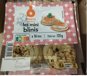 Mini blinis x16 135g Franprix : photo du produit rappelé le 10/02/2025