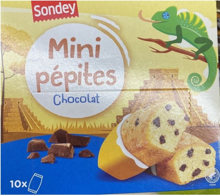 Mini cake pépites chocolat x 10 - 300g Sondey : photo du produit rappelé le 29/03/2022