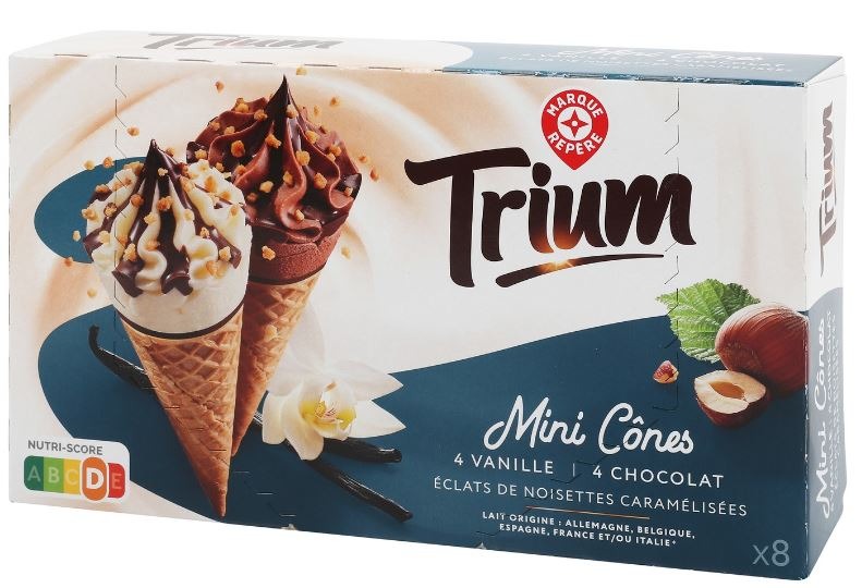 Mini cônes vanille chocolat x8 344g Trium : photo du produit rappelé le 29/07/2021
