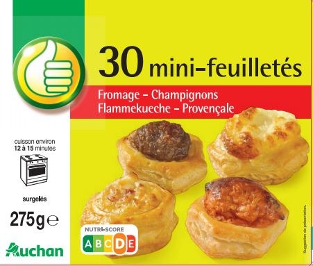Mini feuilletes pouce x30 - 275 g Auchan Pouce : photo du produit rappelé le 08/06/2021