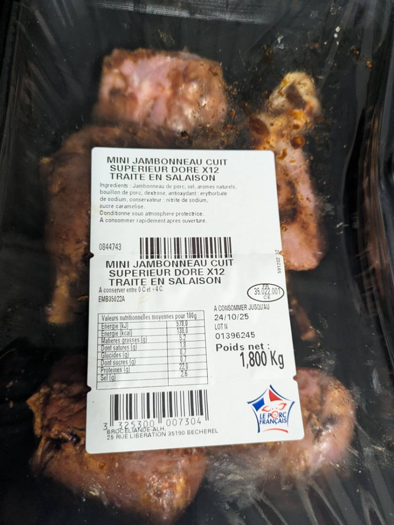 Mini jambonneaux sans os Broceliande : photo du produit rappelé le 06/10/2025