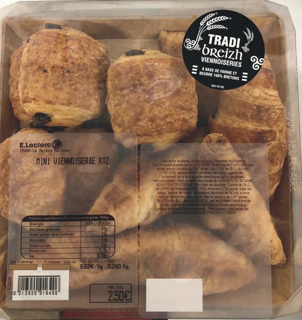 Mini pains au chocolat tradibreizh Sans Marque (fournisseur Bridor) : photo du produit rappelé le 01/10/2021