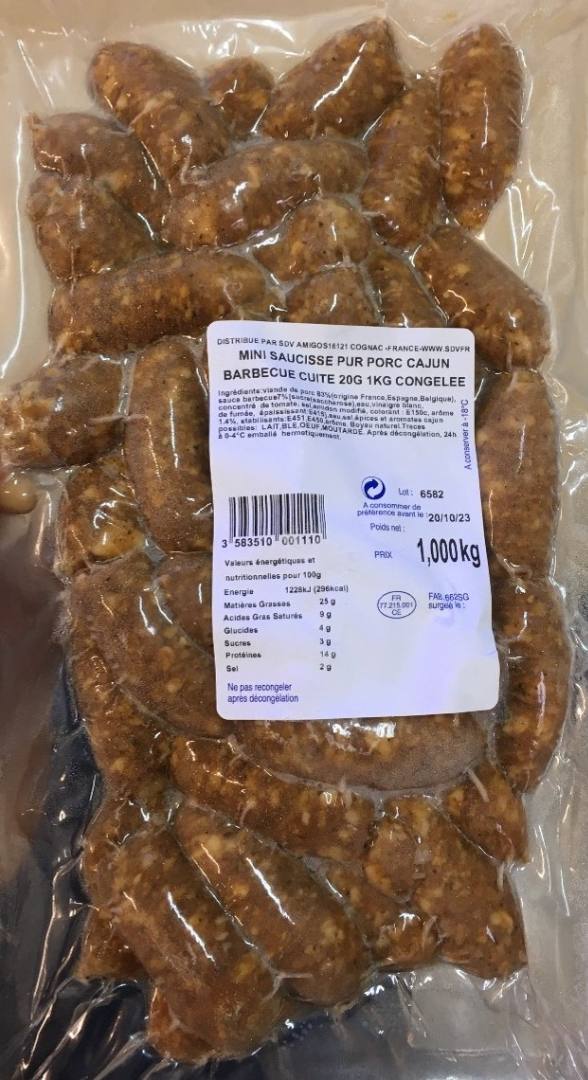 Mini saucisses bbq cajun bloc surgelées Classic Foods of America : photo du produit rappelé le 13/02/2023