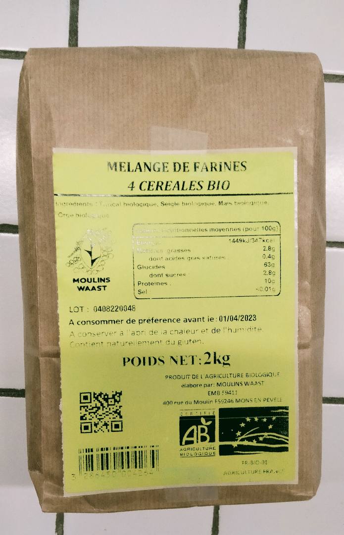 Mix 4 cereales biologiques Moulins Waast : photo du produit rappelé le 04/08/2022