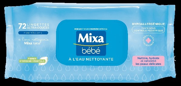 Mixa bébé lingettes à l'eau nettoyante : photo du produit rappelé le 02/08/2023