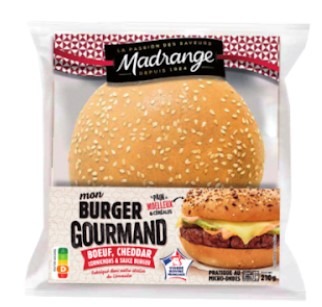 Mon burger gourmand bœuf et cheddar Madrange : photo du produit rappelé le 25/11/2022