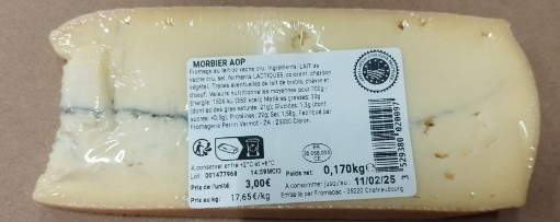 Morbier AOP lait cru 30% mat.gr.170g fromapac prix rond pe : photo du produit rappelé le 24/02/2025