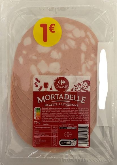 Mortadelle recette à l'italienne Carrefour Classic : photo du produit rappelé le 09/08/2024