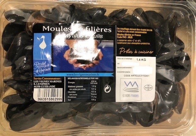 Moule de corde filiere ile dumet elevage France Les Vignes Marines : photo du produit rappelé le 26/05/2021