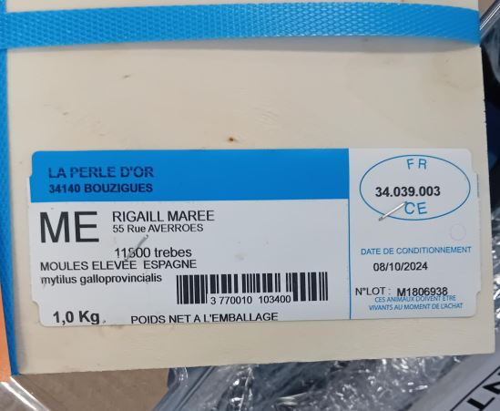 Moules d'Espagne La Perle d'Or : photo du produit rappelé le 11/10/2024