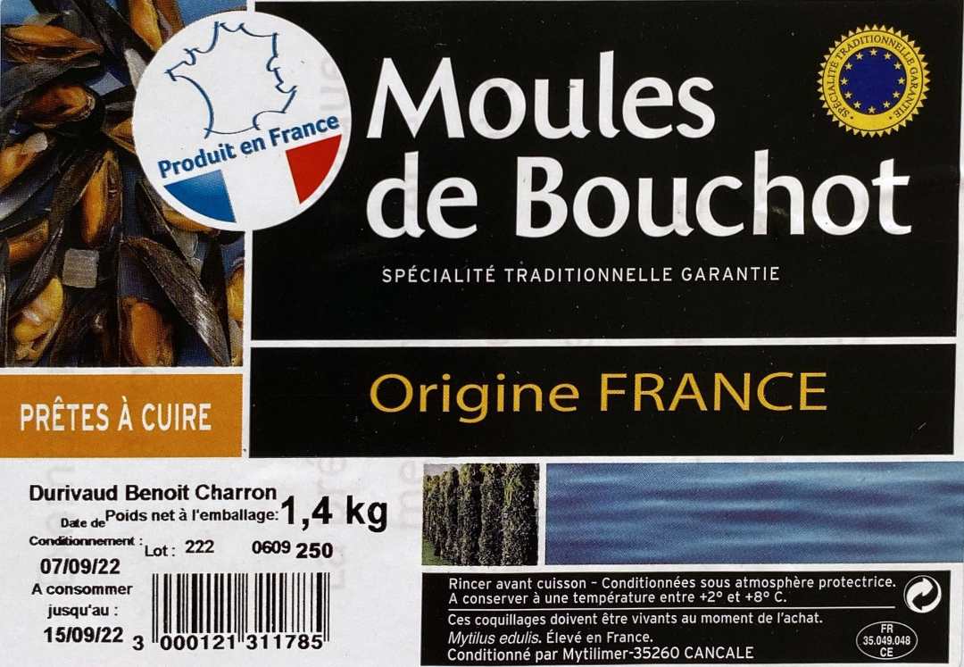 Moules de bouchot barquette 1.4kg : photo du produit rappelé le 09/09/2022