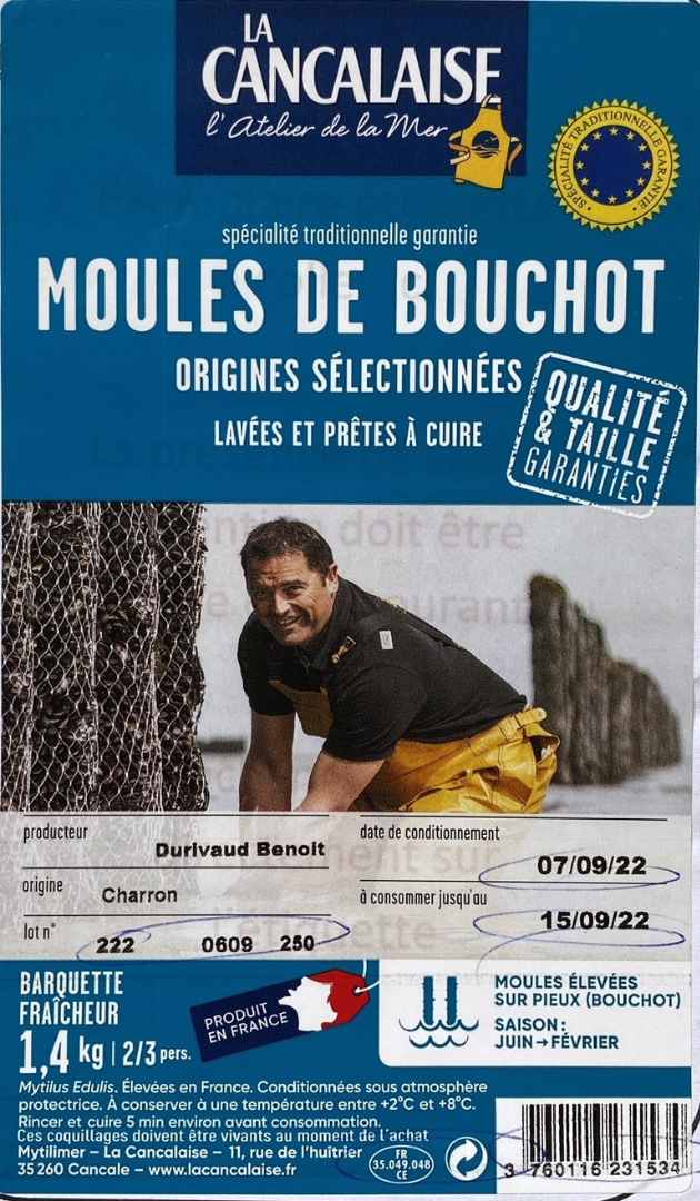 Moules de bouchot barquette 1.4kg la cancalaise : photo du produit rappelé le 09/09/2022