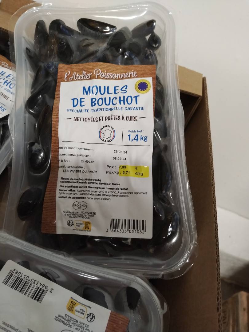 Moules de bouchots spécialité traditionnelle garantie Atelier Poissonnerie : photo du produit rappelé le 03/09/2024