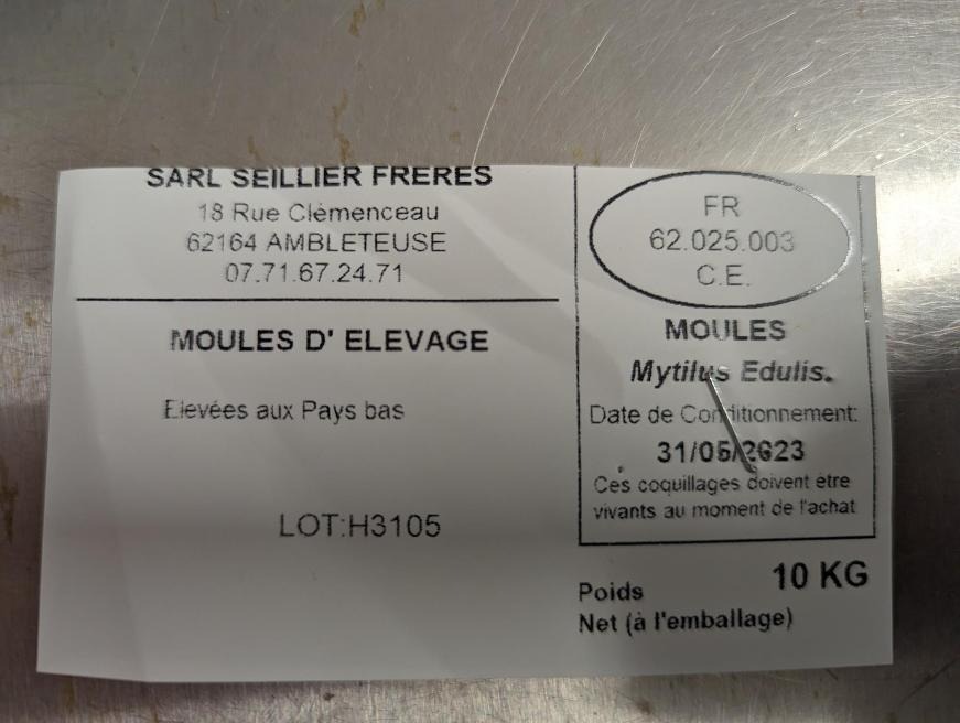 Moules Zeeuse Mosselen : photo 3 sur 3 du produit rappelé le 06/06/2023