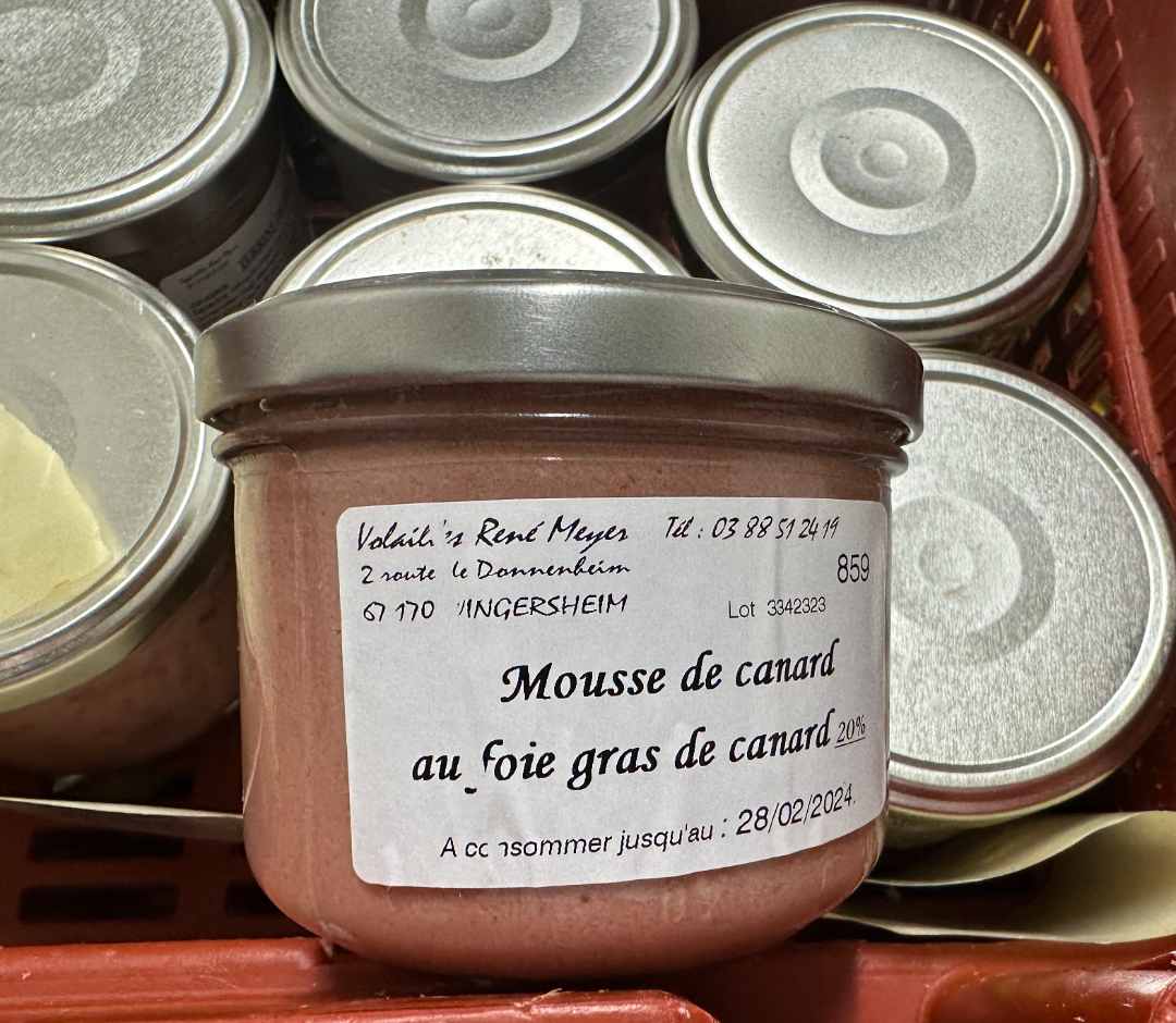Mousse de canard au foie gras de canard 20% Volailles René Meyer : photo du produit rappelé le 13/12/2023
