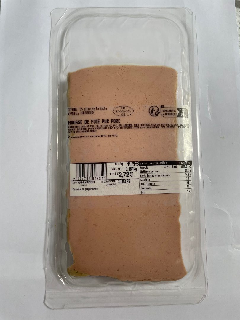 Mousse de foie pur porc Despi le Charcutier : photo 2 sur 2 du produit rappelé le 05/03/2025