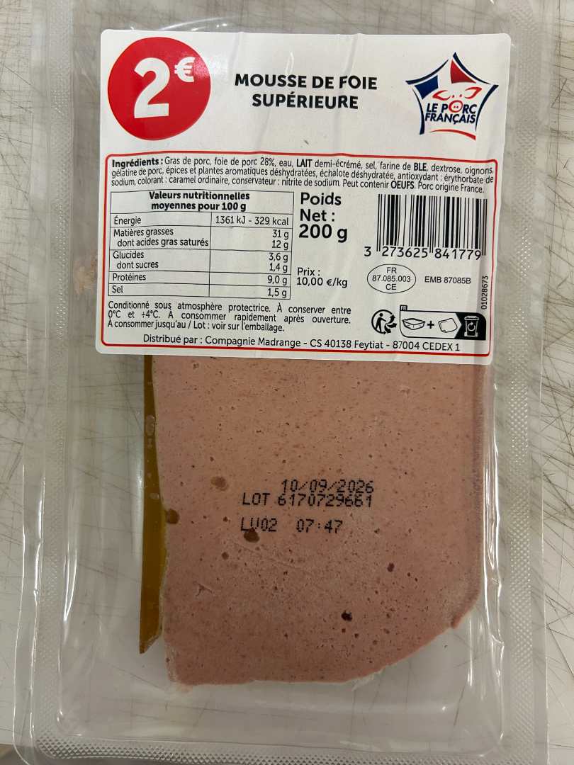 Mousse de foie supérieure 200g : photo du produit rappelé le 20/08/2026
