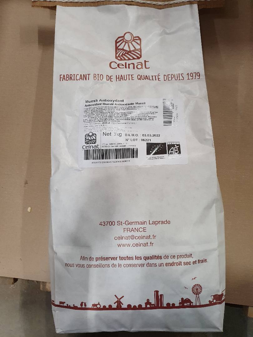 Muesli antioxydant Celnat : photo du produit rappelé le 07/04/2021