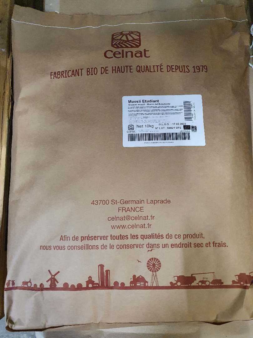 Muesli etudiant - 10kg Celnat : photo du produit rappelé le 07/04/2021