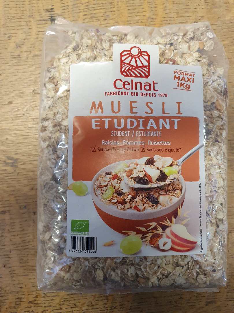 Muesli etudiant Celnat : photo du produit rappelé le 07/04/2021